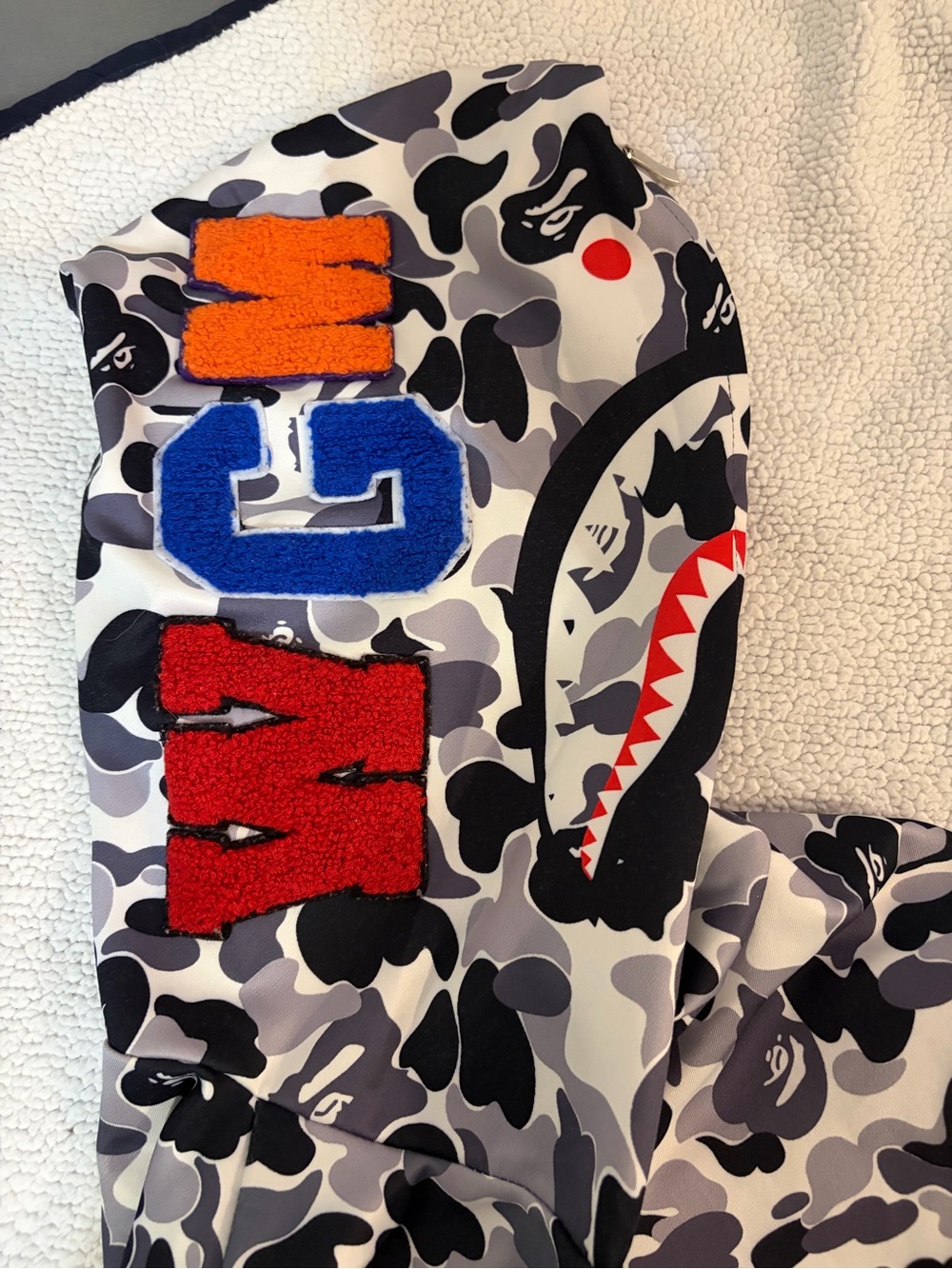 Men's Grey Camo Shark-Graphic Zip Hoodie